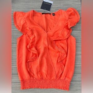 NWT Marc New York Ruffle Linen Blouse Top Orange Size Small